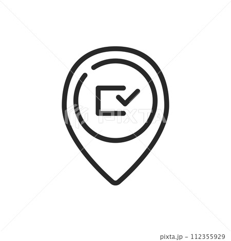 Voting Location Pin Icon. Map Marker with Checkmark for Finding Polling Stations and Ballot Places on Election Day. Voting Location Pin Icon. Map Marker with Checkmark for Finding Polling Stations and Ballot Places on Election Day. 112355929