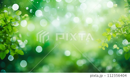 雨の水滴のような玉ボケと植物のイメージ背景「AI生成画像」 112356404