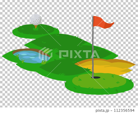 左上から右下に伸びるゴルフ場 112356594