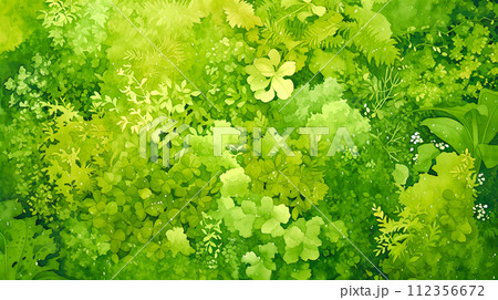 多種多様な植物の壁面緑化イメージのイラスト背景「AI生成画像」 112356672