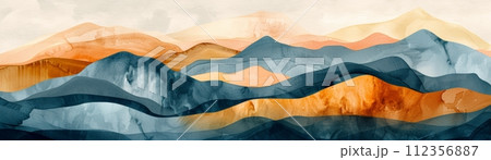 Abstract Watercolor Mountain Range Panorama. Abstract background. Generative AI 112356887