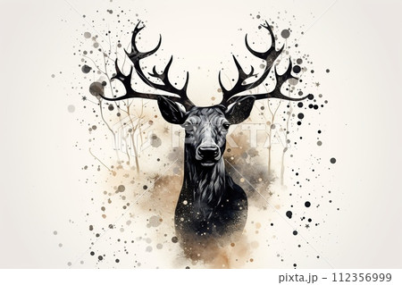 Abstract Stag Illustration with Splatter...のイラスト素材 [112356999] - PIXTA