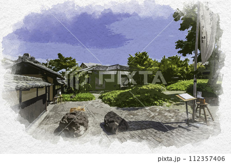 水彩画風　小布施　北斎館向かいの広場　長野県小布施町 112357406