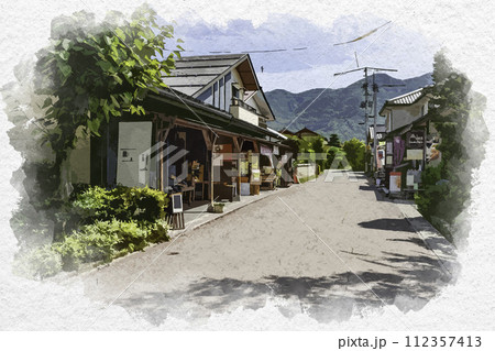 水彩画風　小布施　北斎館通り　長野県小布施町 112357413