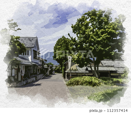 水彩画風　小布施　北斎館通り　長野県小布施町 112357414