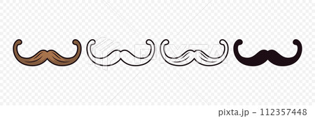 Vector Isolated Mustache Set. Face Party Decoration for Portrait, Stencil. Cartoon Flat Illustration, Santa Claus Mustache Shape, Silhouette. Fathers Day Symbol 112357448
