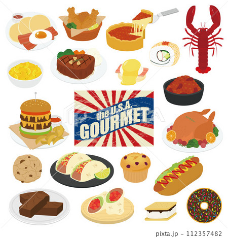 アメリカ料理のイラストセット 112357482