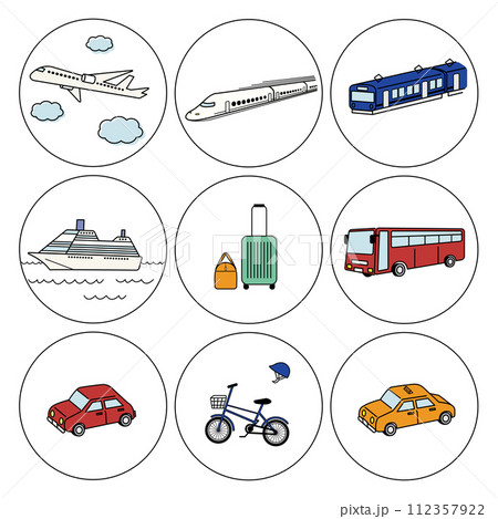 シンプルな乗り物のアイコンイラストセット1 112357922