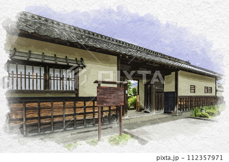 水彩画風　松代　旧白井家表門　長野県長野市 112357971