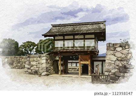 水彩画風　松代　松代城跡　北不明門　長野県長野市 112358147