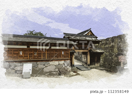 水彩画風　松代　松代城跡　北不明門　長野県長野市 112358149