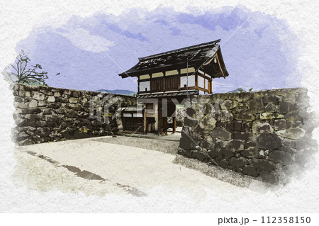 水彩画風　松代　松代城跡　北不明門　長野県長野市 112358150