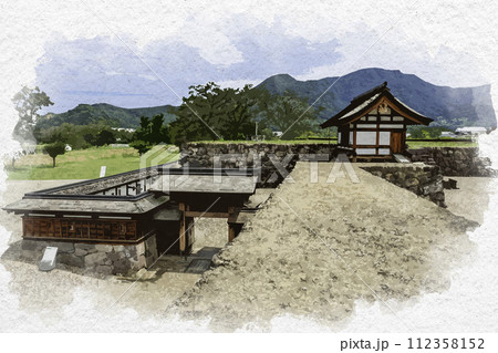 水彩画風　松代　松代城跡　北不明門　長野県長野市 112358152