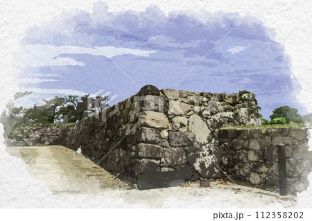 水彩画風　松代　松代城跡　本丸石垣　長野県長野市 112358202
