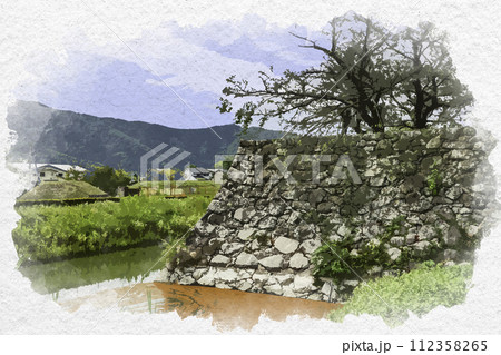 水彩画風 松代 松代城跡 本丸石垣と馬出 長野県長野市 水彩画風 松代 松代城跡 本丸石垣と馬出 長野県長野市 112358265