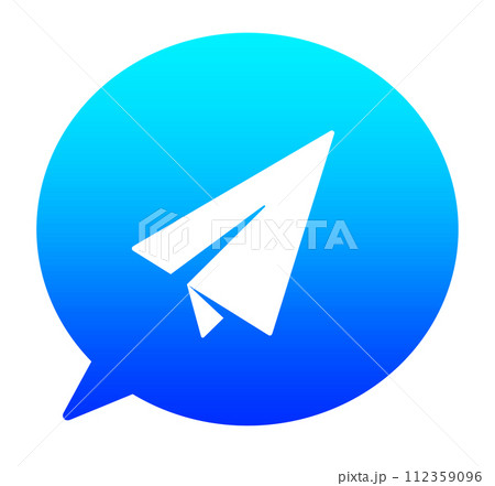 青いグラデーションの紙飛行機と吹き出し	 112359096