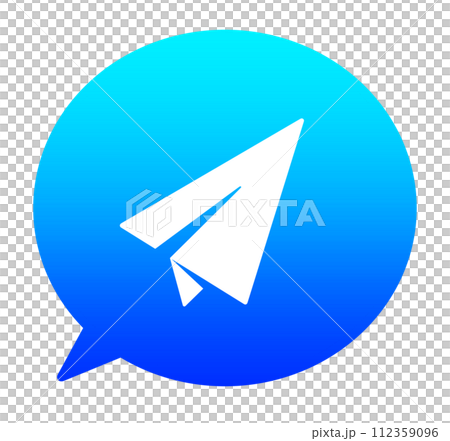 青いグラデーションの紙飛行機と吹き出し	 112359096