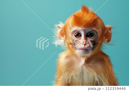 AI-generated content. A baby monkey with a red head and brown fur. Generative AI AI-generated content. A baby monkey with a red head and brown fur. Generative AI 112359440