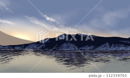 イラスト素材: 海の朝焼けに輝く美しい光景ーサイズ16:9 112359703