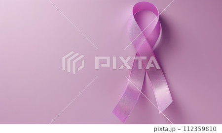 Breast Cancer Awareness Month banner with purple ribbon, creative advertising Ideas 112359810