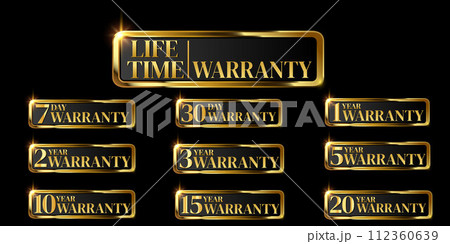 set of golden warranty logo,Vector golden warranty number. 112360639