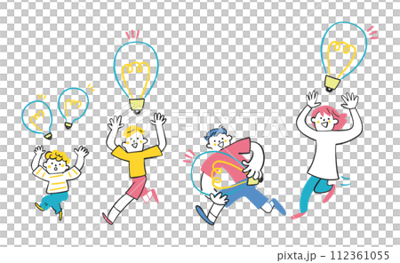 We are energetic people who are full of ideas Children set full of idea light bulbs Illustration material 112361055