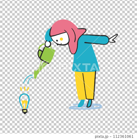 Girl pouring water on the bud of a small idea Illustration material 112361061