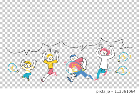 We are energetic people who are full of ideas Children set full of idea light bulbs Illustration material 112361064