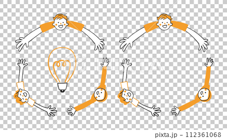 アイディアの電球を中心に輪を描く子供たち　　イラスト素材 112361068