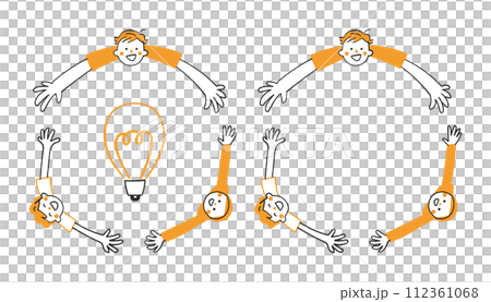 アイディアの電球を中心に輪を描く子供たち　　イラスト素材 112361068
