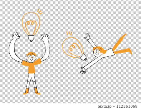 想法燈泡和孩子們自由玩耍設定插畫素材 想法燈泡和孩子們自由玩耍設定插畫素材 112361069