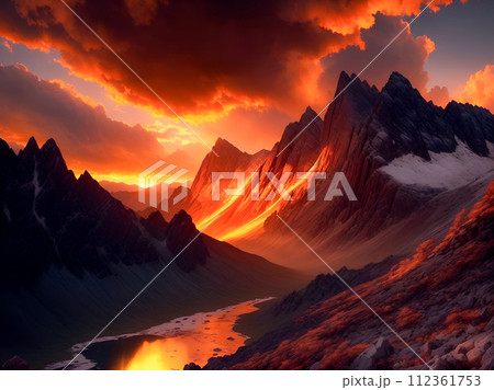 sunset in mountains 112361753