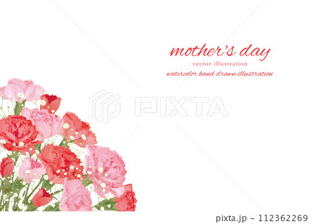 水彩で描いた母の日のカーネーションのコーナーフレーム 112362269