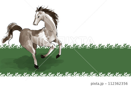 草原を走る馬のイラスト 112362356
