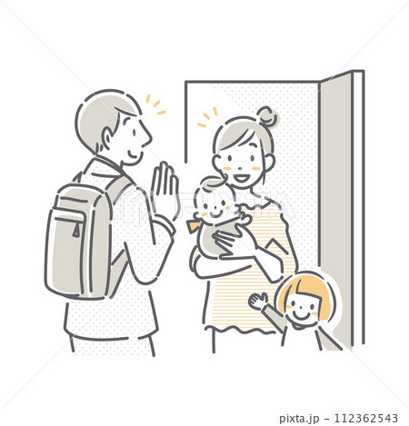 育児休暇中のお母さん　ワークライフバランス　シンプルでお洒落な線画イラスト 112362543