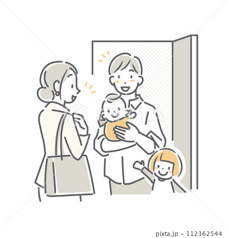 育児休暇中のお父さん　ワークライフバランス　シンプルでお洒落な線画イラスト 112362544