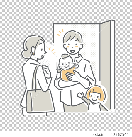 育児休暇中のお父さん　ワークライフバランス　シンプルでお洒落な線画イラスト 112362544