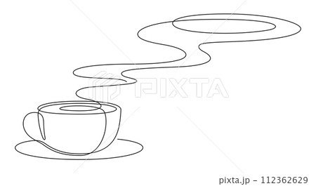 coffee cup hot steam line art continuous minimalism 112362629