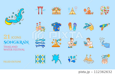 Songkran icon filled outline for celebrate thailand water festival buddhism new year 112362632