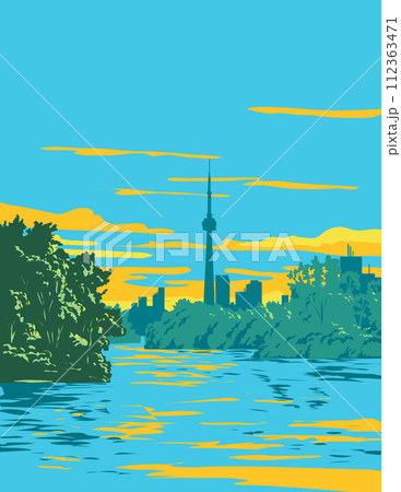 Toronto Island Park with Toronto skyline on Lake Ontario Canada WPA Poster Art 112363471