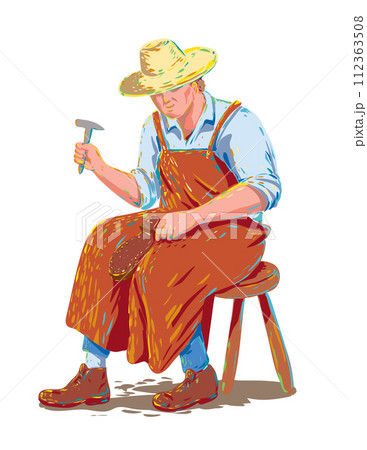 Medieval Cobbler or Shoemaker Repairing Shoes Wpa Art 112363508