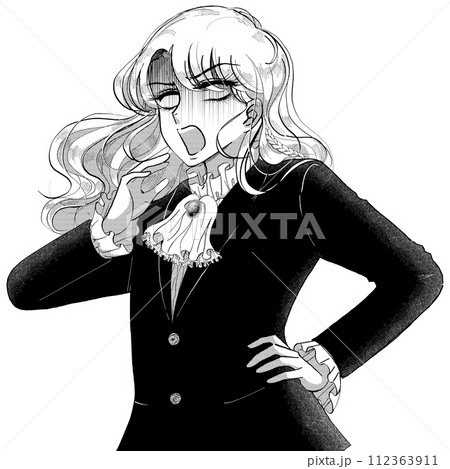白黒レトロ漫画劇画・驚いて白目を剥く貴族のイケメン男性 112363911