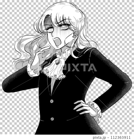 白黒レトロ漫画劇画・驚いて白目を剥く貴族のイケメン男性 112363911