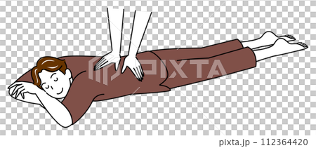 Cute man in massage clothes lying face down and receiving a massage Simple illustration vector 112364420