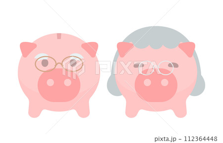 お年寄りのブタの貯金箱の夫婦 112364448