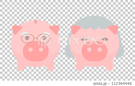 お年寄りのブタの貯金箱の夫婦 112364448