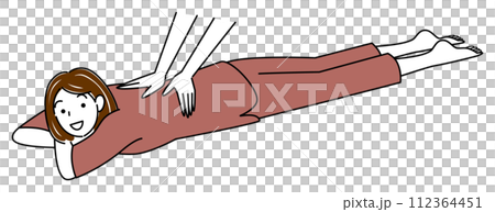 穿著按摩服的可愛女人臉朝下躺著接受按摩 簡單的插圖向量 112364451