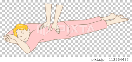 Cute man in massage clothes lying face down and receiving a massage Simple illustration vector 112364455