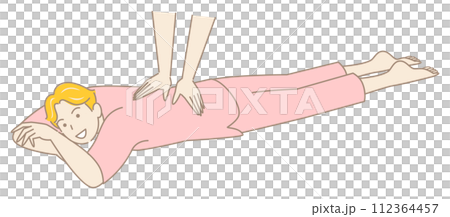 穿著按摩服的可愛男人臉朝下躺著接受按摩 簡單的插圖向量 112364457