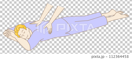 うつ伏せに寝てマッサージを受けているマッサージ着姿の可愛い男性 シンプル イラスト ベクター 112364458